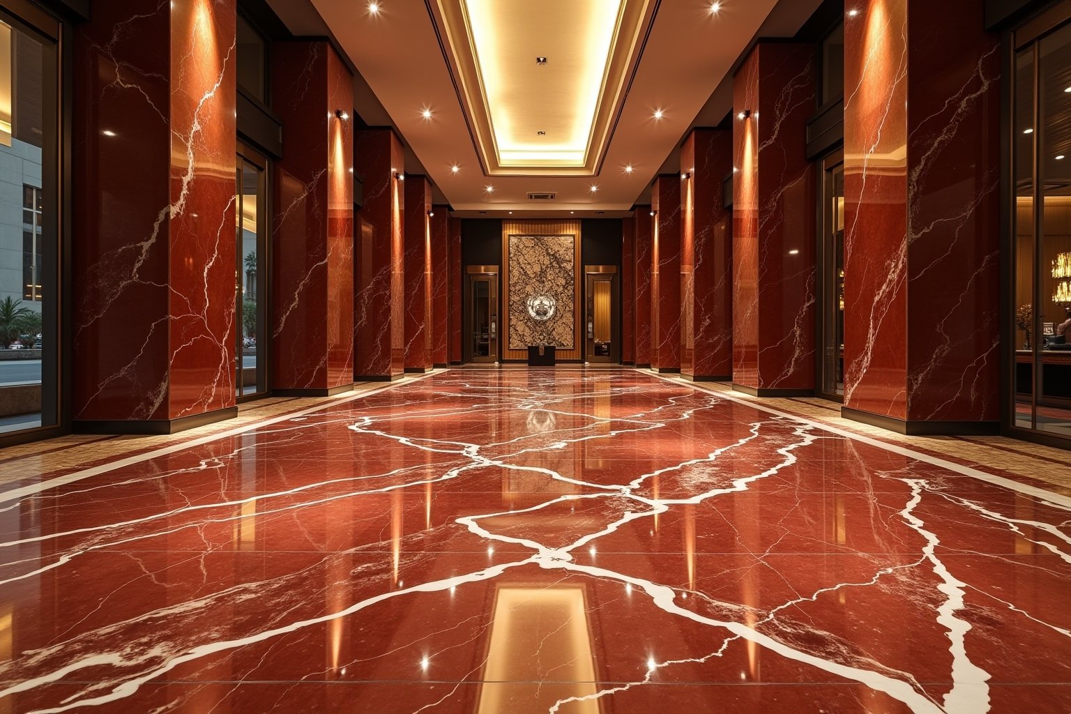 Cherry marble hotel lobby